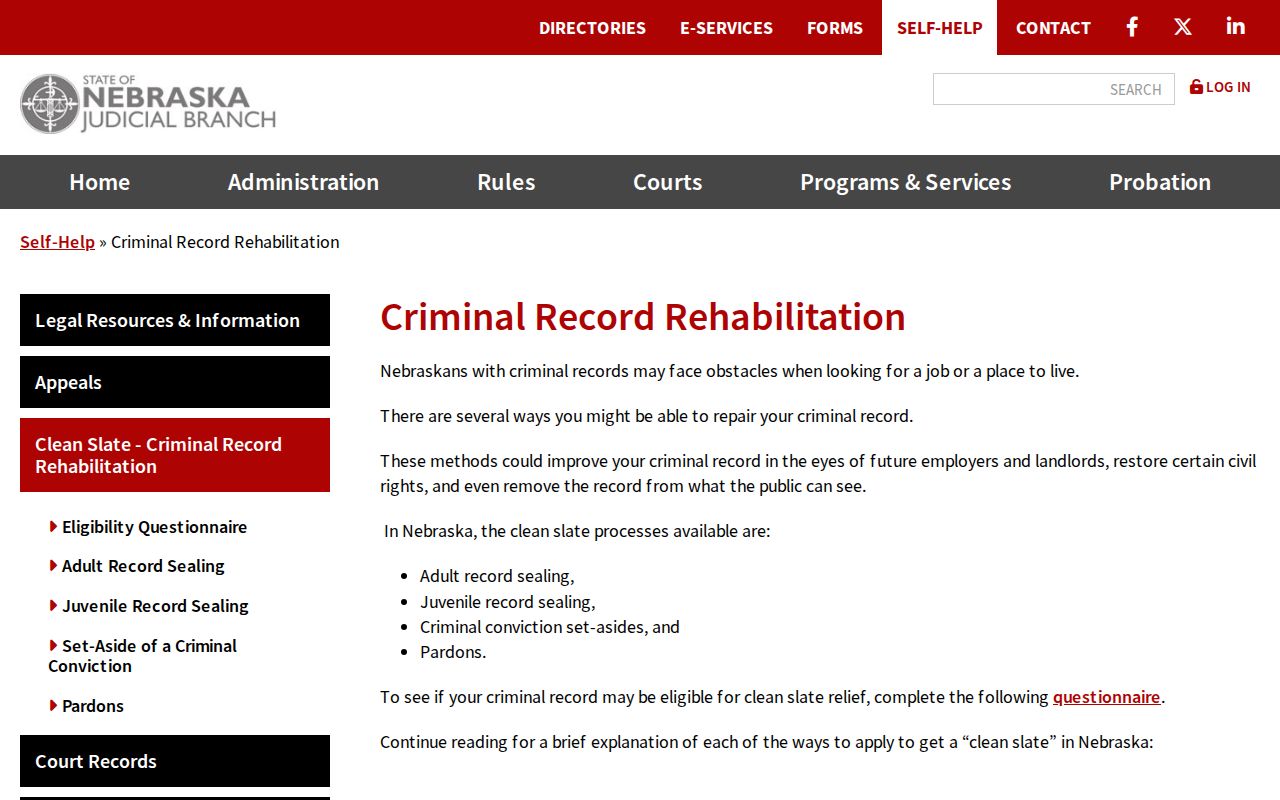 Nebraska court criminal record rehabilitation information for a Hoskins case