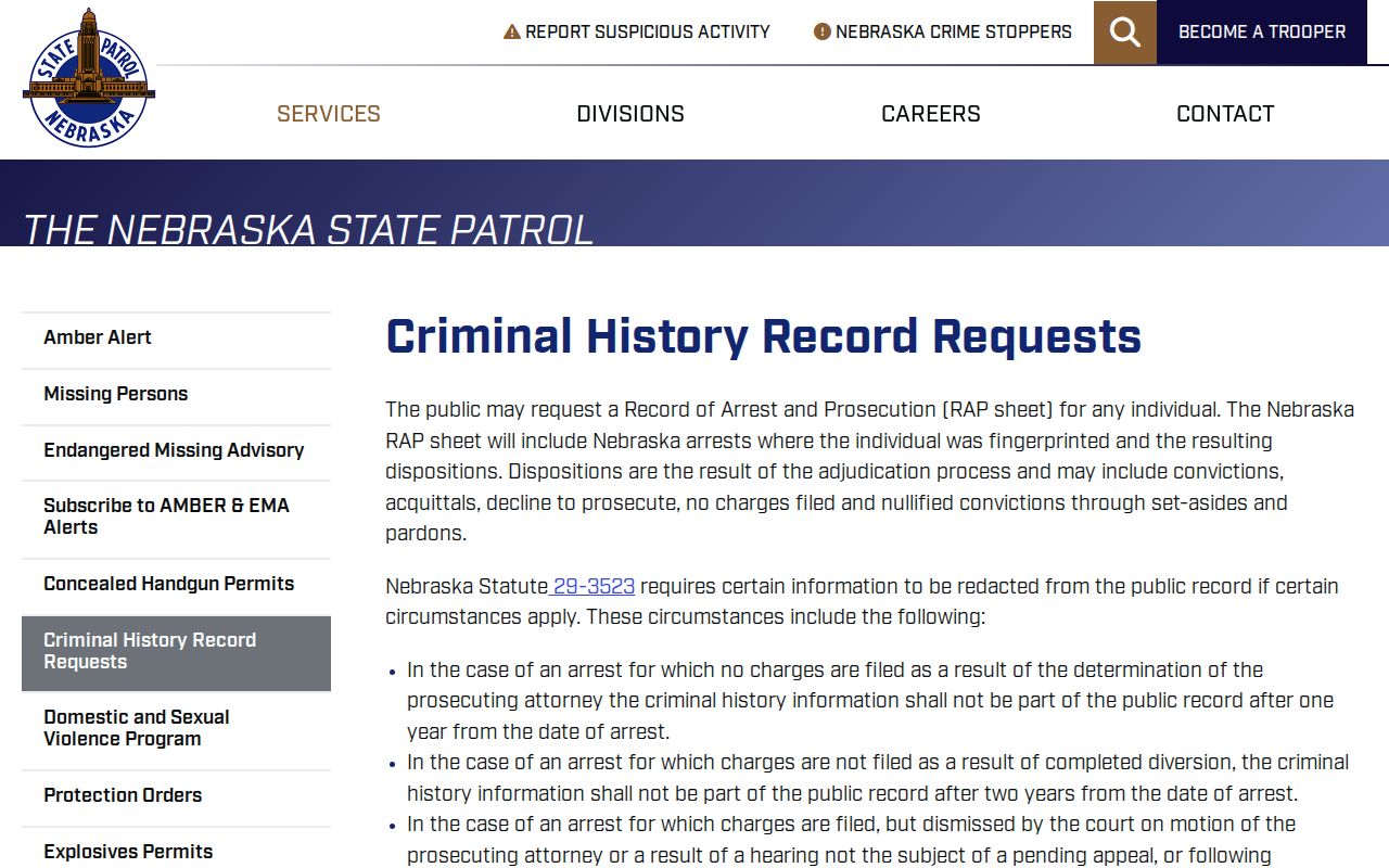 Wayne County criminal history Nebraska State Patrol RAP guide
