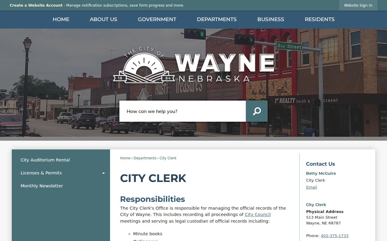 Wayne record check city clerk records custodian