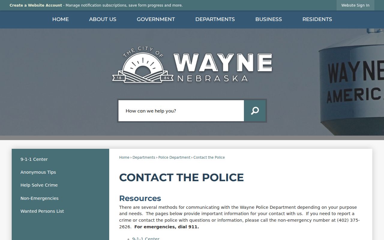 Wayne record check police contact options
