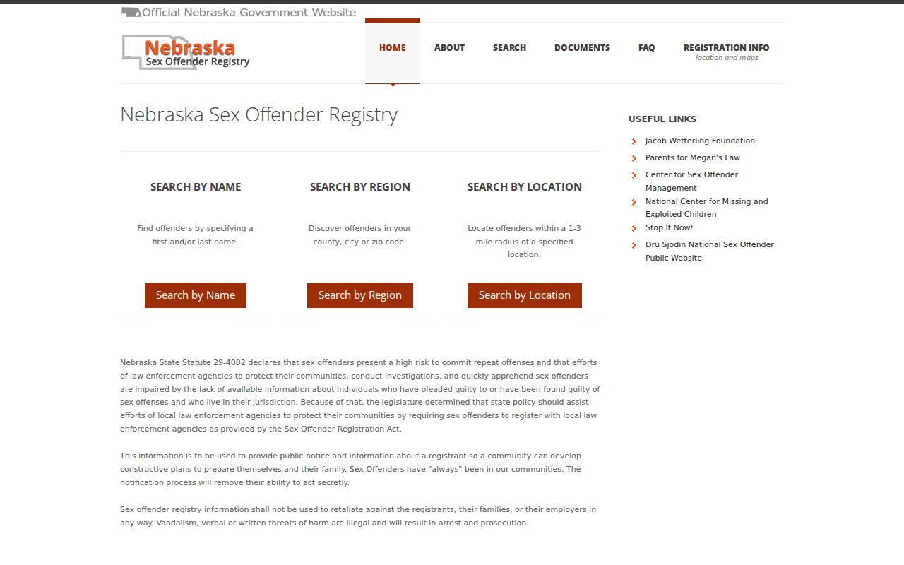 Wayne County sex offender lookup on the Nebraska registry