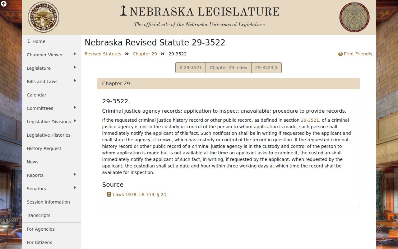 Winside criminal history application statute page