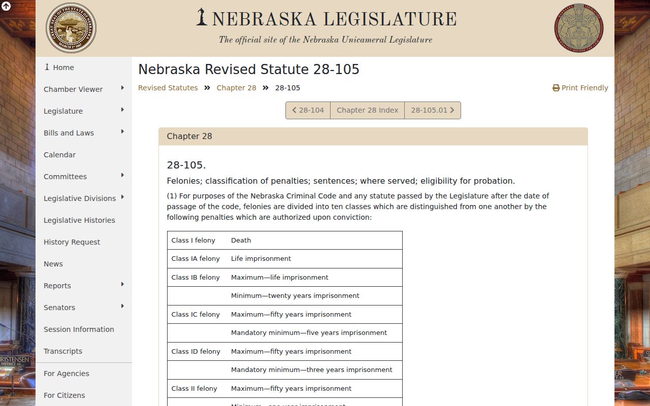 Winside criminal records and Nebraska felony classifications